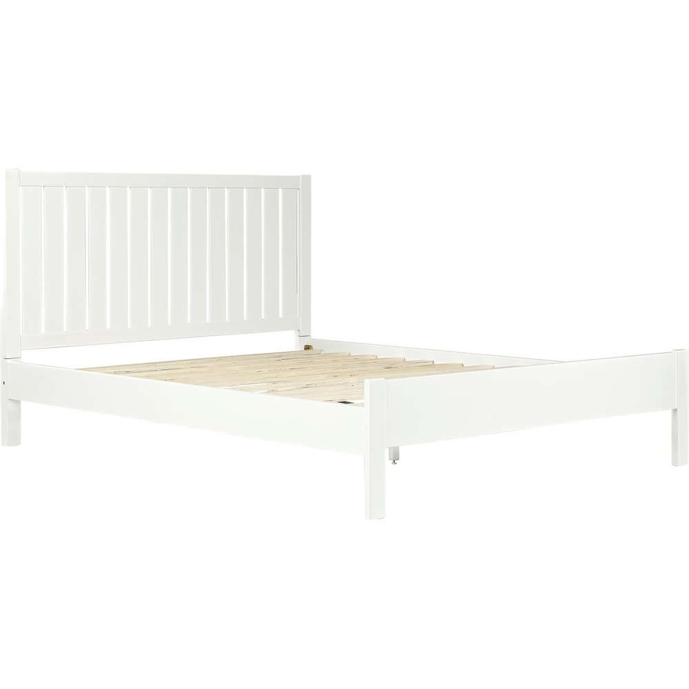 White Shiplap Texture Solid Wood Queen Bed Frame - 43.3" H x 83.5" W x 63" D on a white background