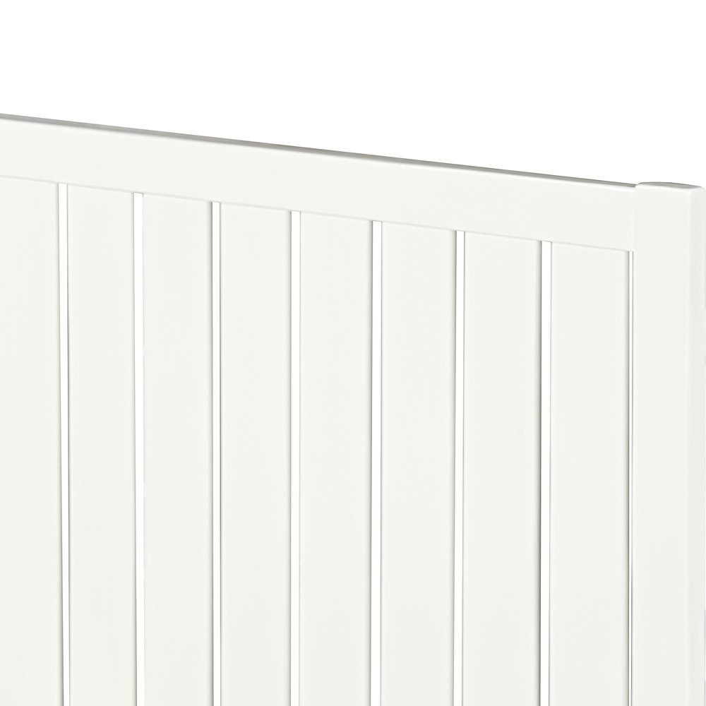 White Shiplap Texture Solid Wood Queen Bed Frame - 43.3" H x 83.5" W x 63" D on a white background