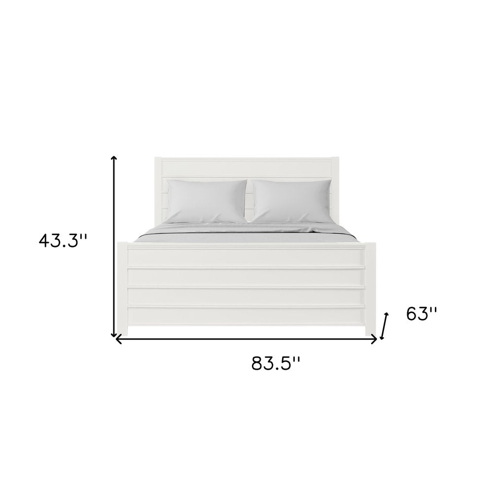 White Shiplap Texture Solid Wood Queen Bed Frame on a white background