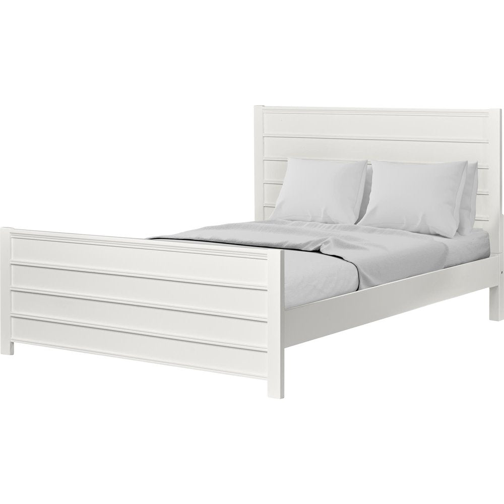White Shiplap Texture Solid Wood Queen Bed Frame