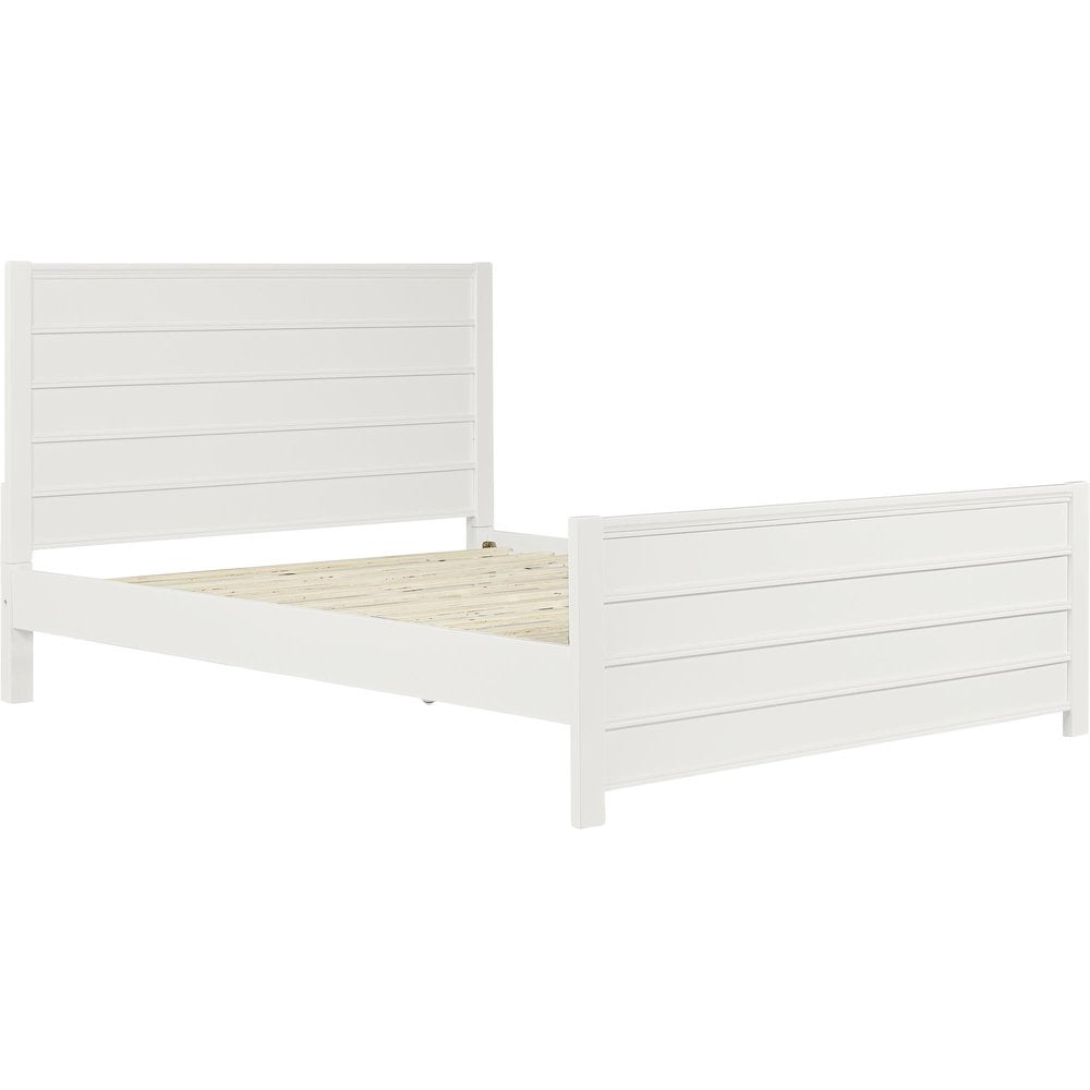 White Shiplap Texture Solid Wood Queen Bed Frame on a white background