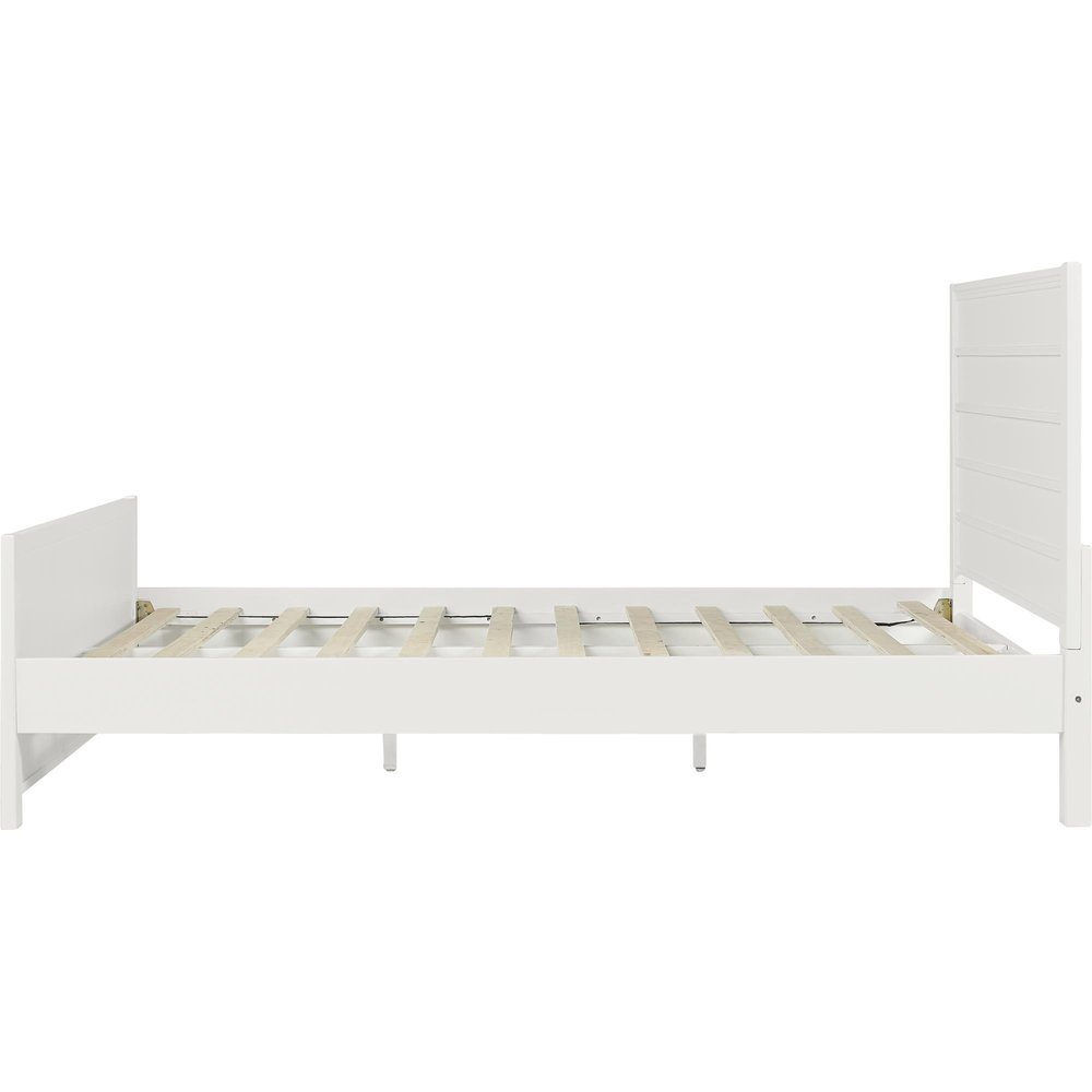 White Shiplap Texture Solid Wood Queen Bed Frame