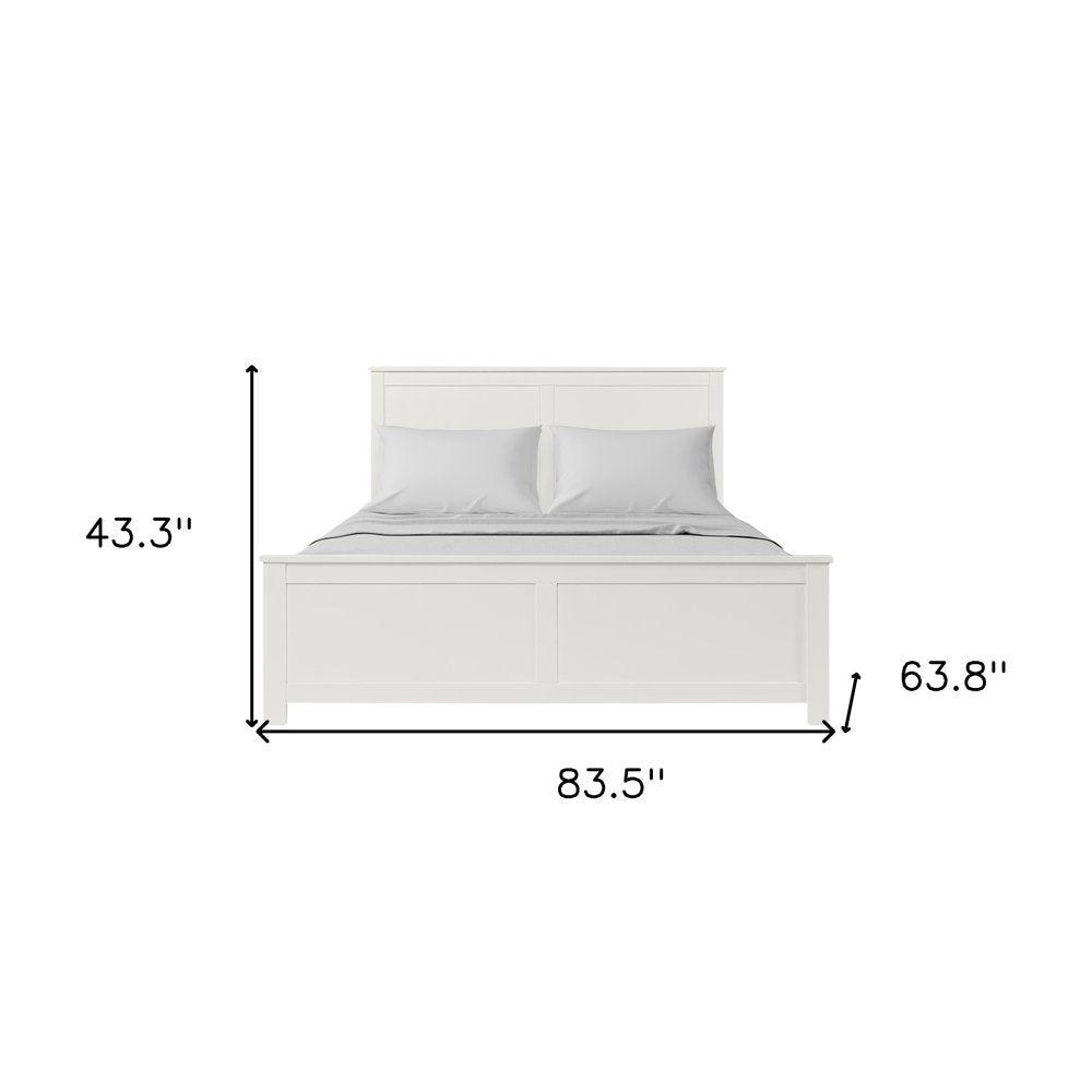 White Solid Wood Queen Bed Frame on a white background
