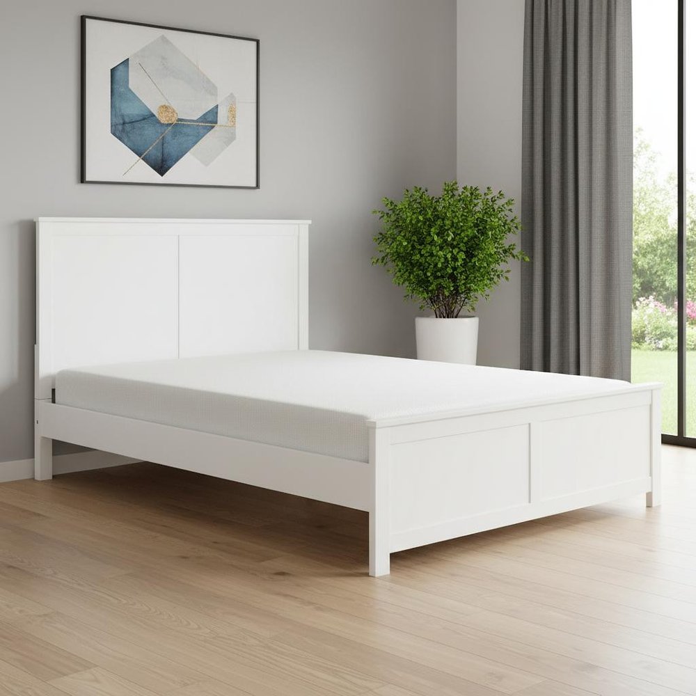 White Solid Wood Queen Bed Frame