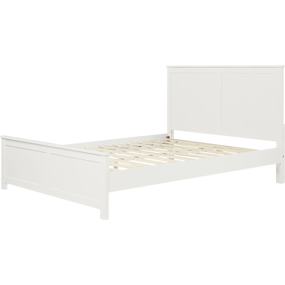 White Solid Wood Queen Bed Frame on a white background