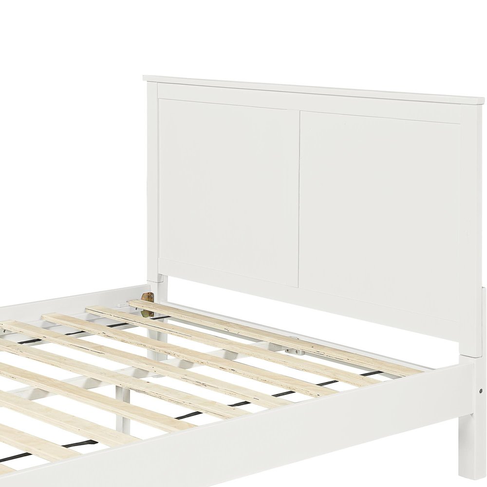 White Solid Wood Queen Bed Frame on a white background