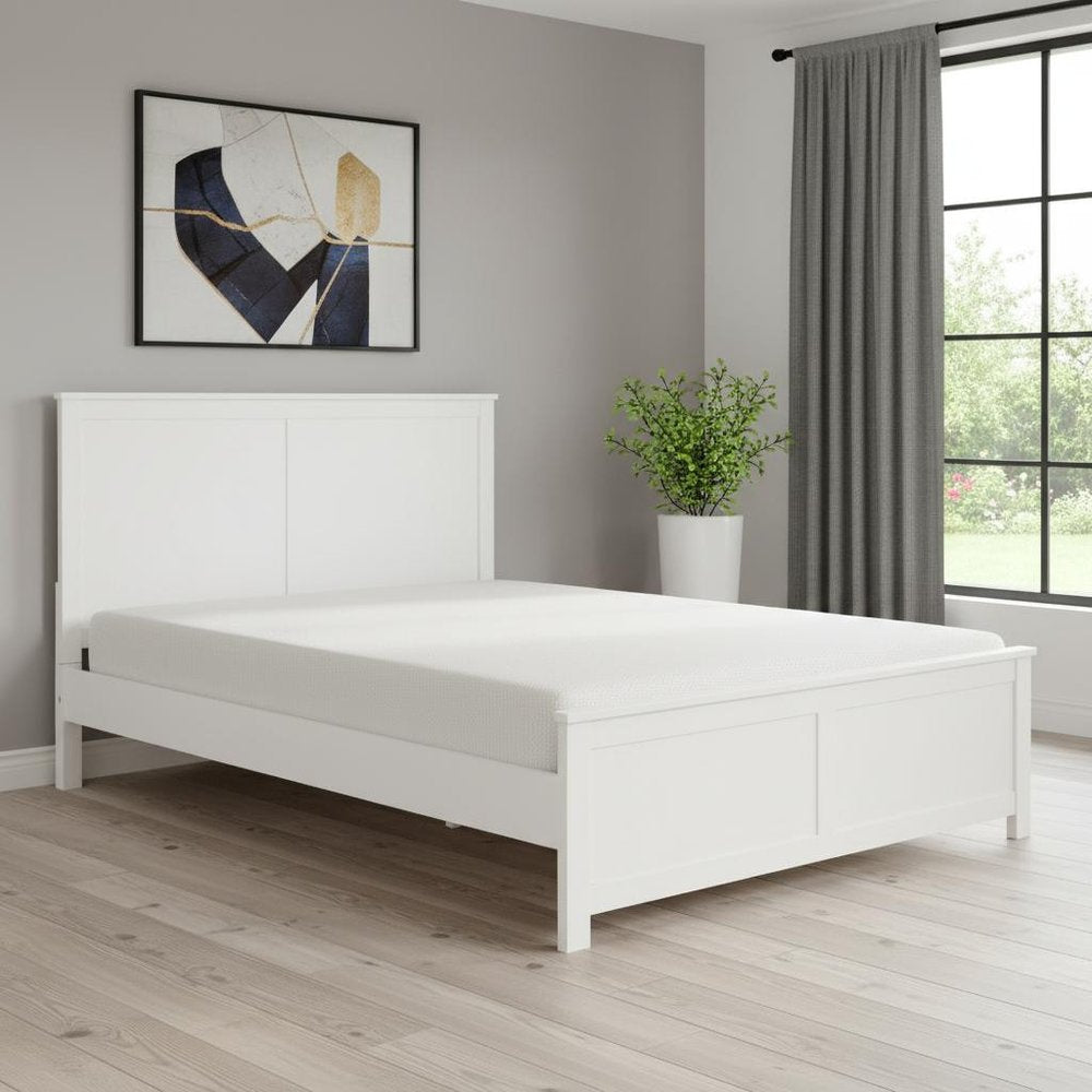 White Solid Wood Queen Bed Frame