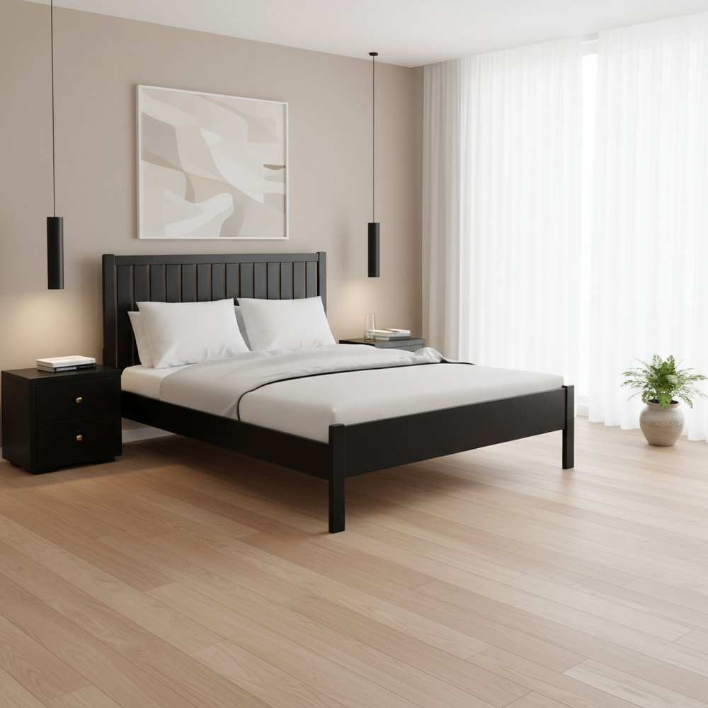 Three Piece Black Solid Wood Bedroom Set - SKU 523668