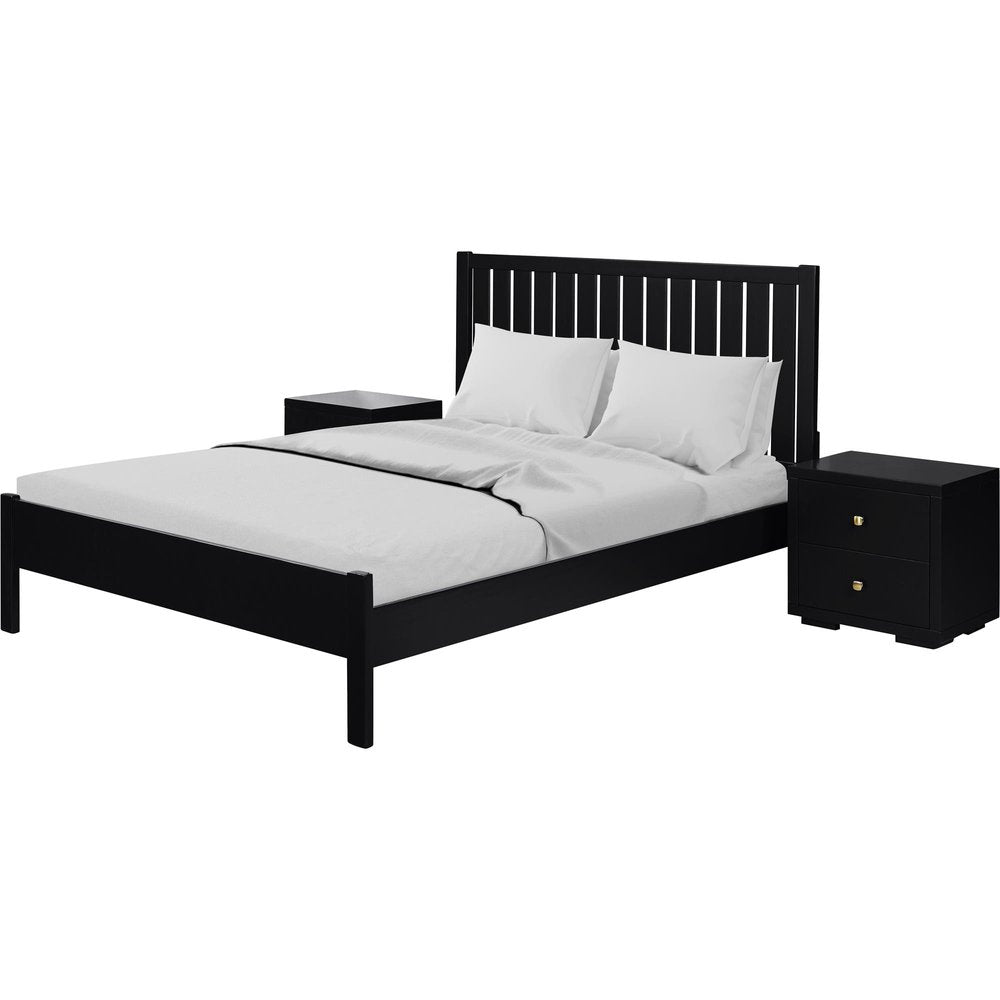 Three Piece Black Solid Wood Bedroom Set