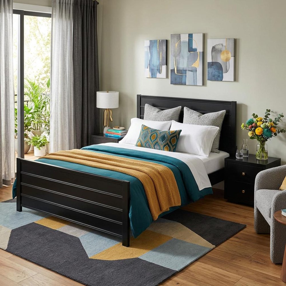 Three Piece Black Solid Wood Bedroom Set - SKU 523692 in a home interior