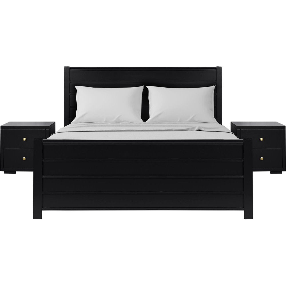 Three Piece Black Solid Wood Bedroom Set - SKU 523692 on a white background