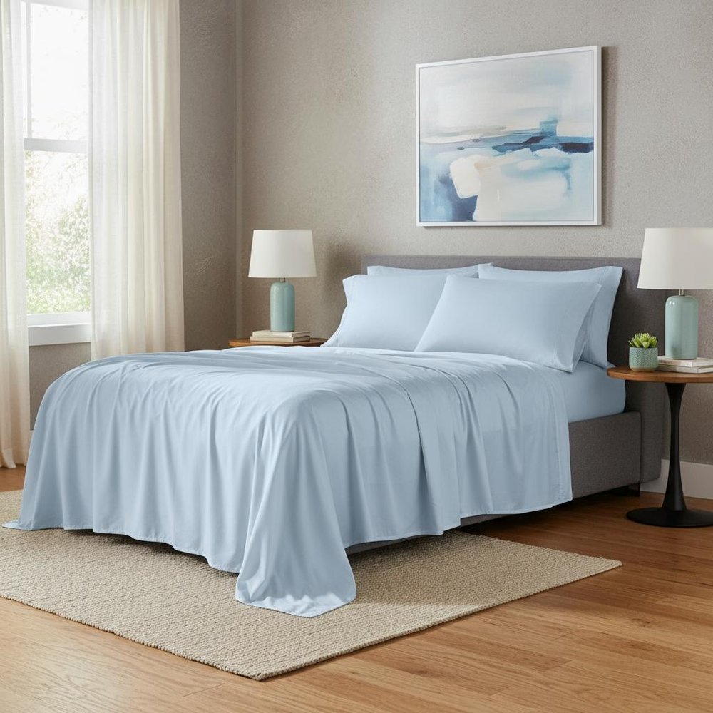 Six Piece Powder Blue Tencel Lyocell Queen Sheet Set
