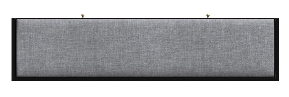 59" Gray and Black Fabric Upholstered Storage Bench with Drawers. Bench isolated on a plain white background, finished in black fabric.