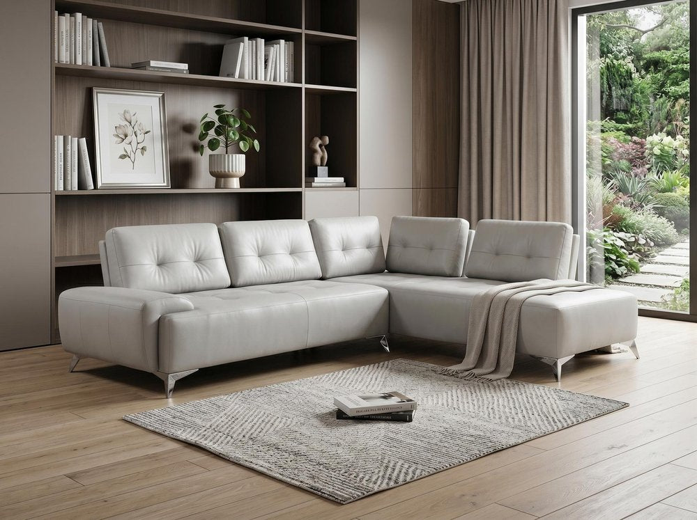 White Leather L Shaped Two Piece Seating Component in a home interior