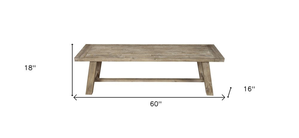 60" Natural Distressed Solid Wood Dining Bench - SKU 524061