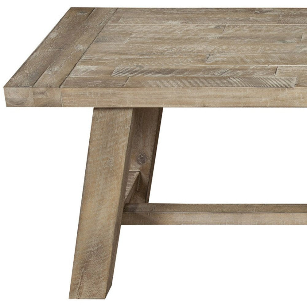 60" Natural Distressed Solid Wood Dining Bench. Bench isolated on a plain white background, showing a brown wood surface.
