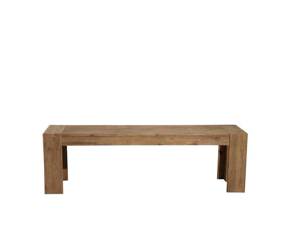 58" Natural Distressed Solid Wood Dining Bench. Bench isolated on a plain white background, in a tan wood finish.