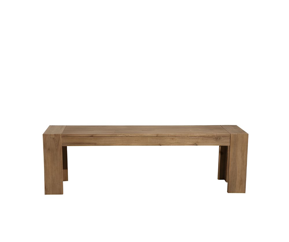 58" Natural Distressed Solid Wood Dining Bench. Bench isolated on a plain white background, showing a tan wood surface.