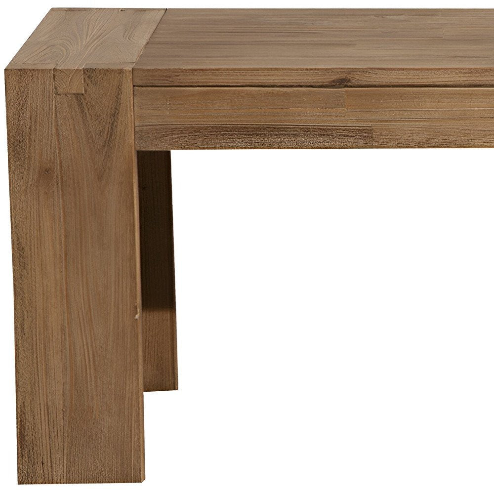 58" Natural Distressed Solid Wood Dining Bench. Bench isolated on a plain white background, finished in tan wood.
