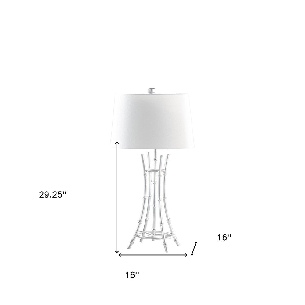 29" Silver Bamboo Design Table Lamp With Off White Drum Shade. Table lamp isolated on a plain white background, finished in off-white.
