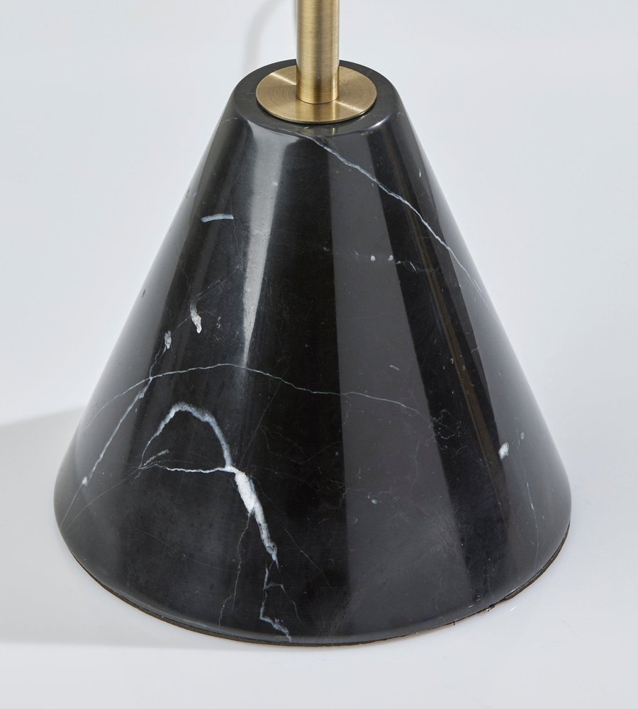 28" Black and Gold Marble and Metal Table Lamp With Beige Drum Shade. Table lamp isolated on a plain white background, finished in beige metal.