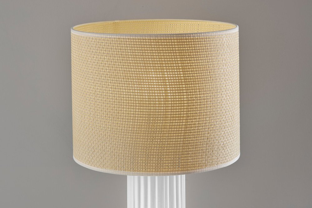 24" White Ceramic Cylinder Table Lamp With Beige Drum Shade close-up highlighting the beige ceramic surface.