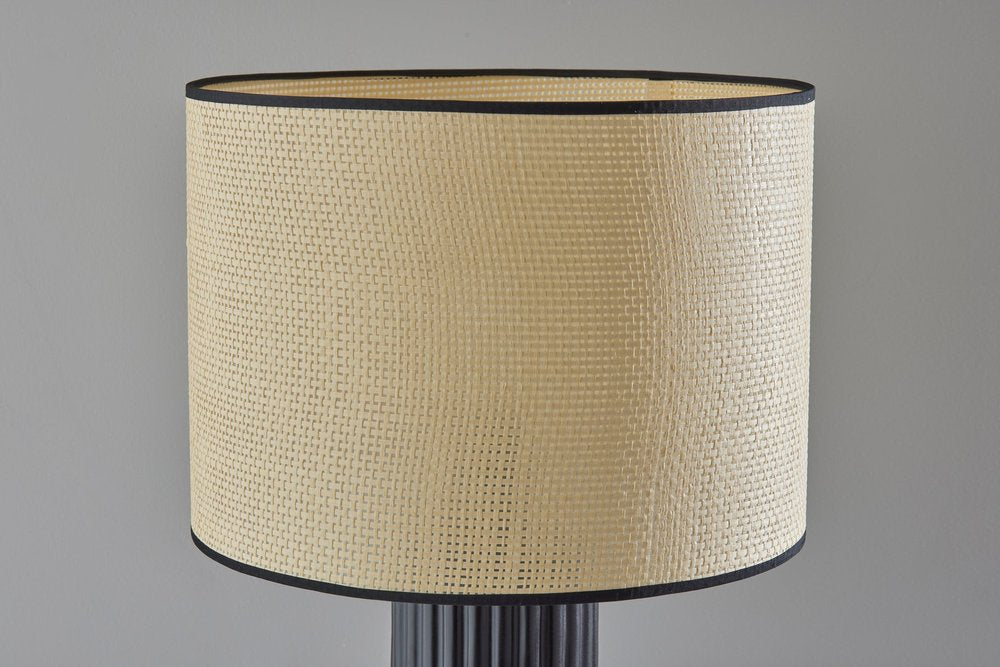 29" Black Ceramic Cylinder Table Lamp With Beige Drum Shade. Table lamp in beige ceramic.