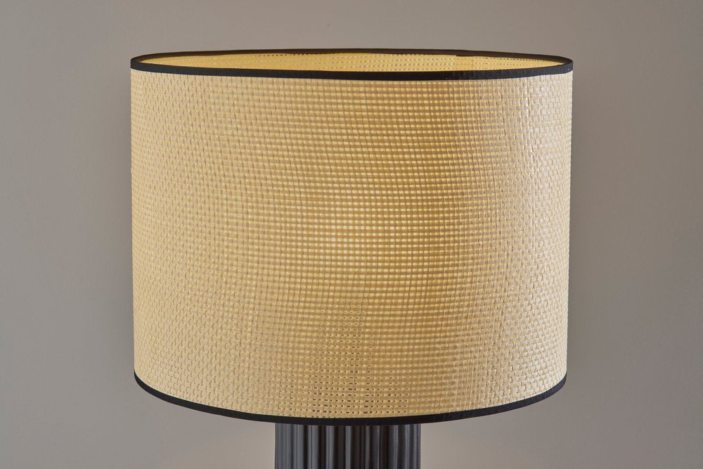 29" Black Ceramic Cylinder Table Lamp With Beige Drum Shade. Table lamp in beige ceramic.