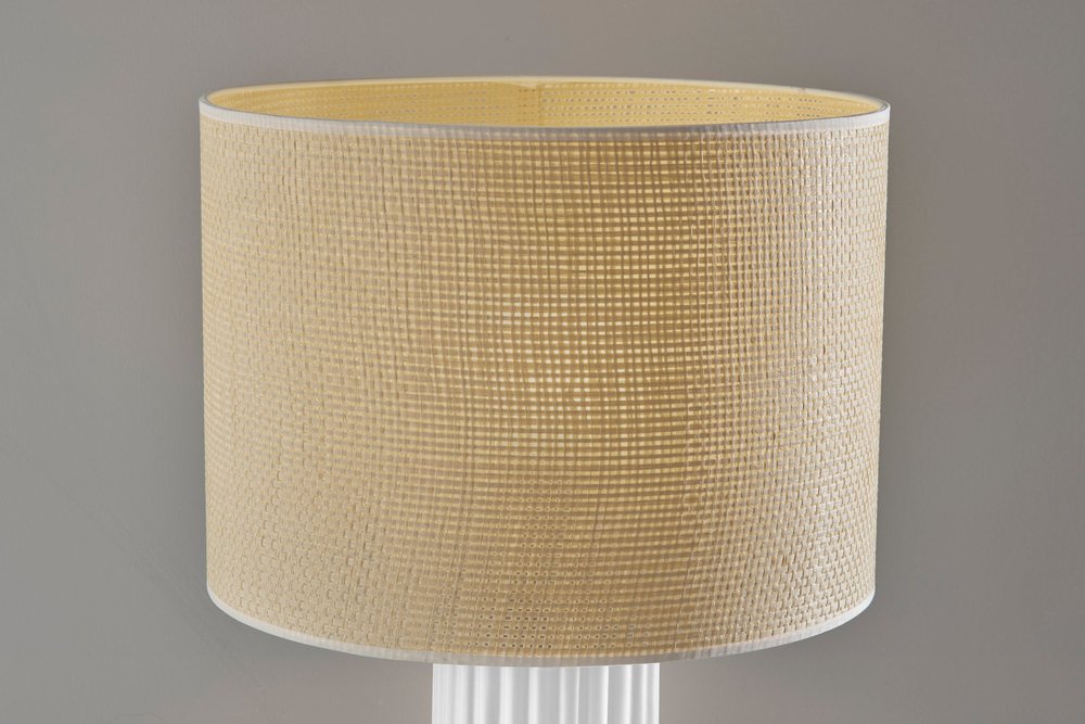29" White Ceramic Cylinder Table Lamp With Beige Drum Shade close-up highlighting the beige ceramic surface.