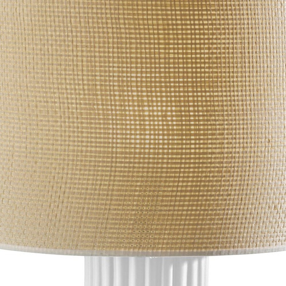 29" White Ceramic Cylinder Table Lamp With Beige Drum Shade close-up highlighting the beige ceramic surface.