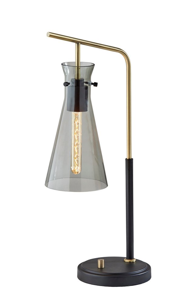 24" Black and Gold Metal Desk Lamp With Light Gray Cone Shade. Lamp isolated on a plain white background, in a light gray metal finish.