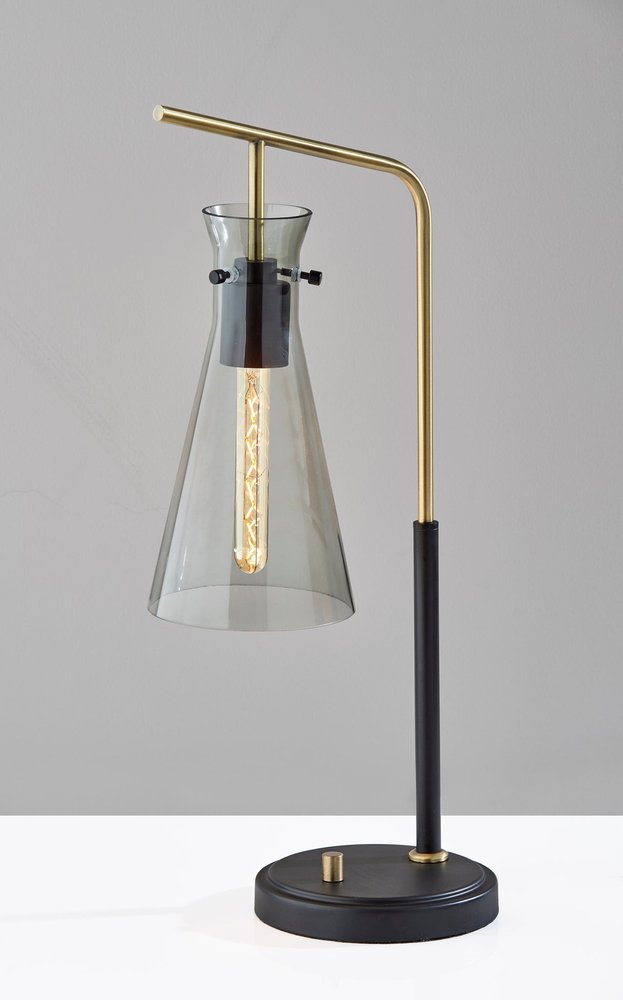 Close-up of 24" Black and Gold Metal Desk Lamp With Light Gray Cone Shade showing light gray metal detail.