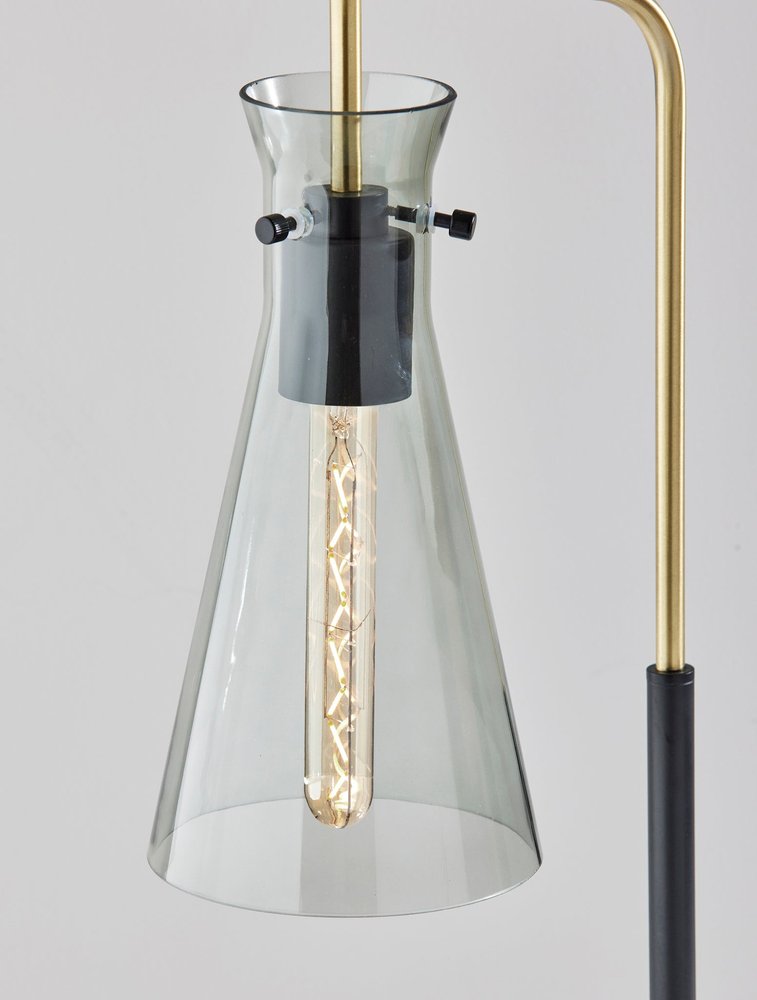 24" Black and Gold Metal Desk Lamp With Light Gray Cone Shade. Lamp isolated on a plain white background, showing a light gray metal surface.