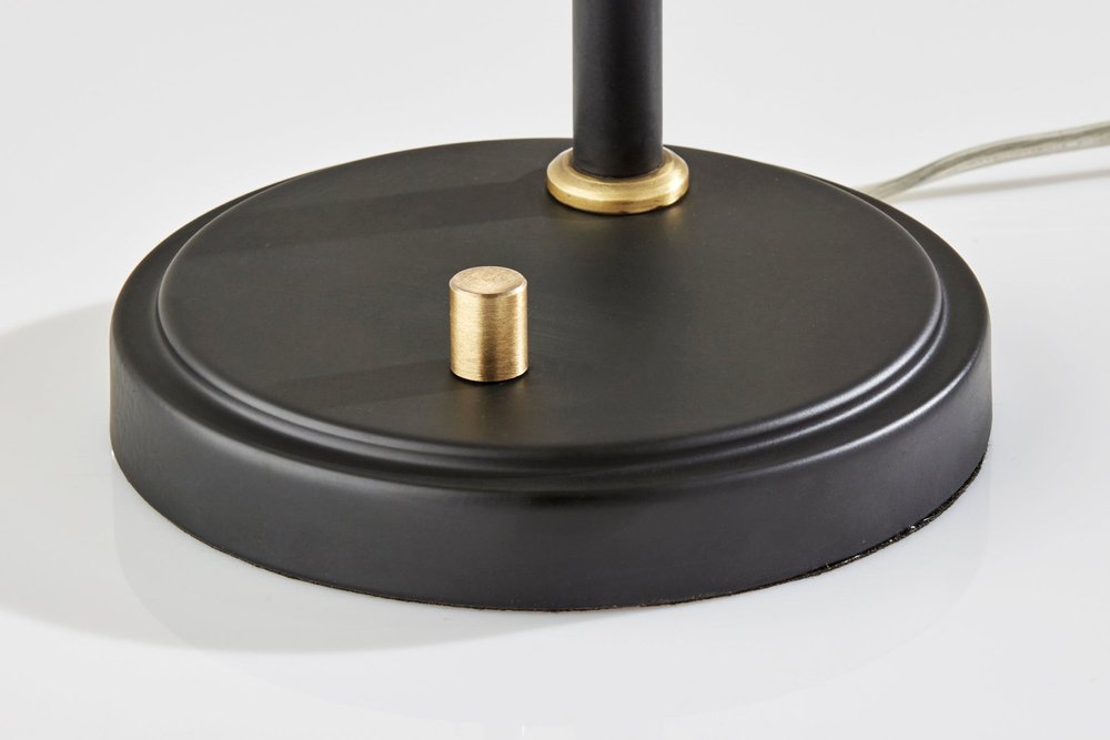 24" Black and Gold Metal Desk Lamp With Light Gray Cone Shade. Lamp isolated on a plain white background, finished in light gray metal.