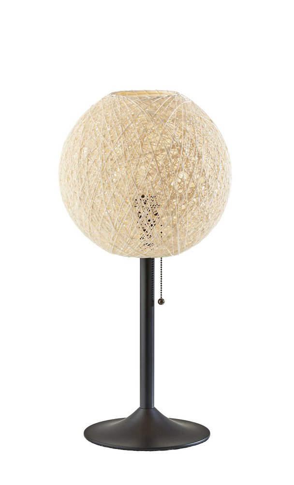 24" Antiqued Bronze Metal Candlestick Table Lamp With Off White Globe Shade. Table lamp isolated on a plain white background, in a off-white metal finish.