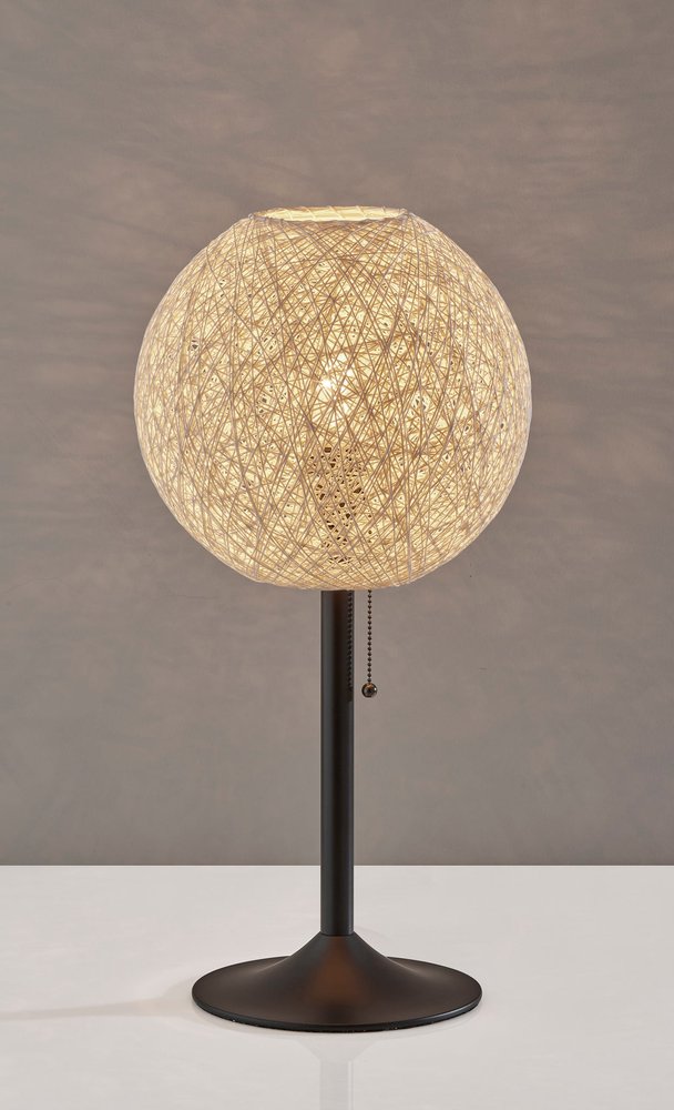 24" Antiqued Bronze Metal Candlestick Table Lamp With Off White Globe Shade. Table lamp in off-white metal.