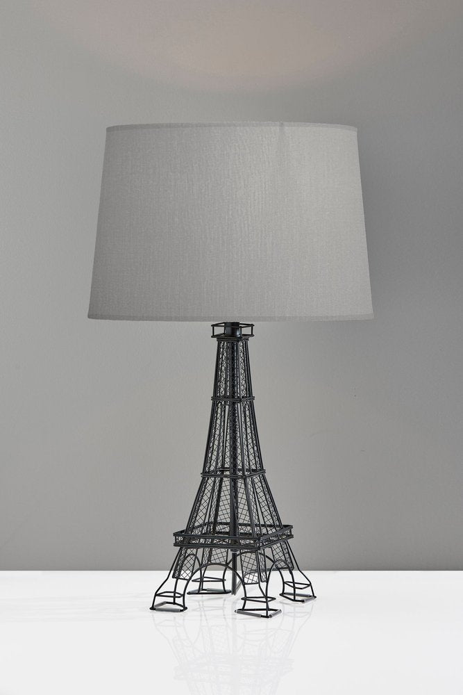 25" Black Acrylic Paris Desk Table Lamp With Gray Drum Shade detail shot of the black finish.