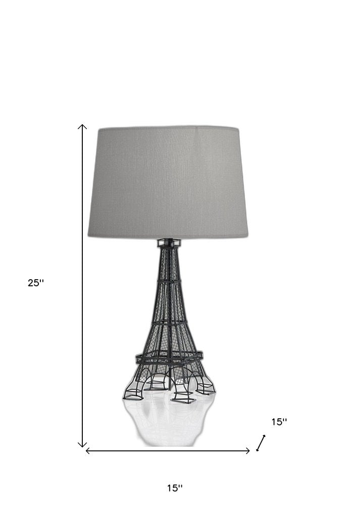 25" Black Acrylic Paris Desk Table Lamp With Gray Drum Shade. Table lamp isolated on a plain white background, showing its gray color.