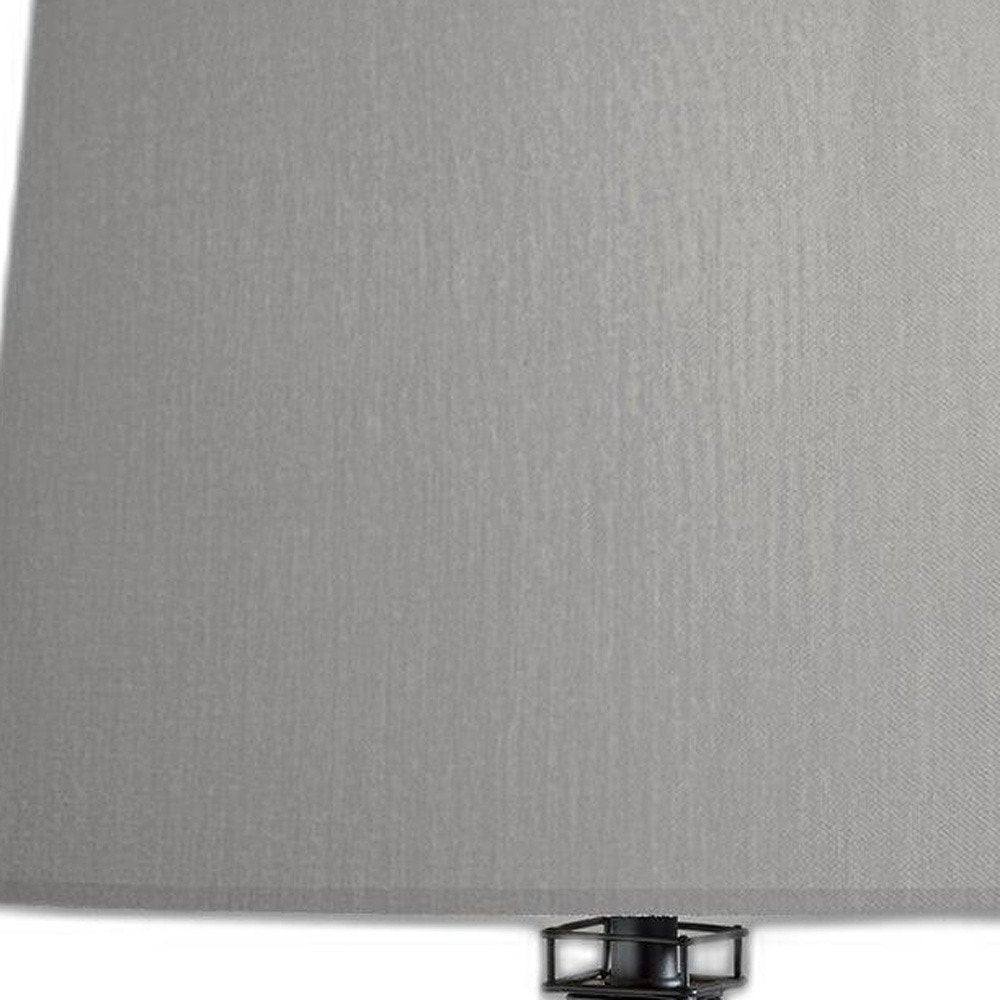 25" Black Acrylic Paris Desk Table Lamp With Gray Drum Shade close-up highlighting the gray surface.