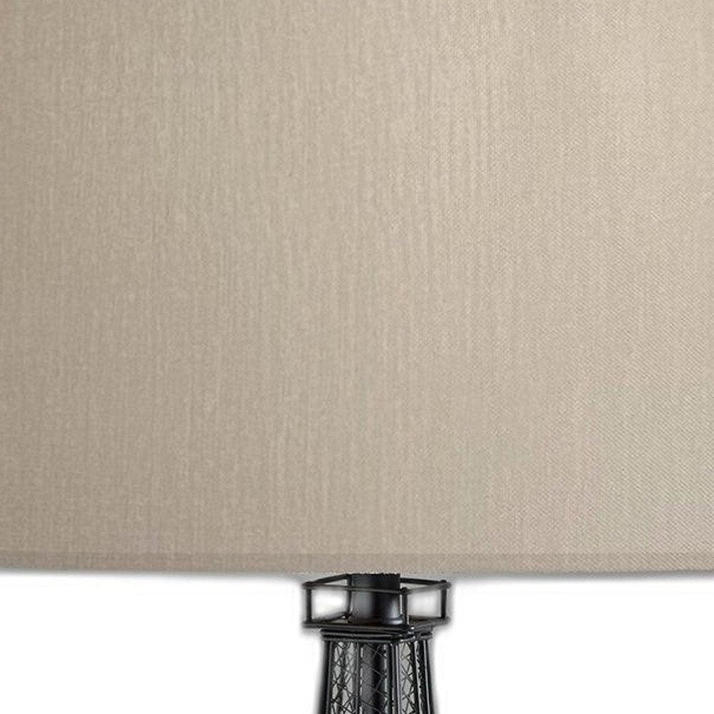 Close-up of 25" Black Acrylic Paris Desk Table Lamp With White Drum Shade showing black detail.