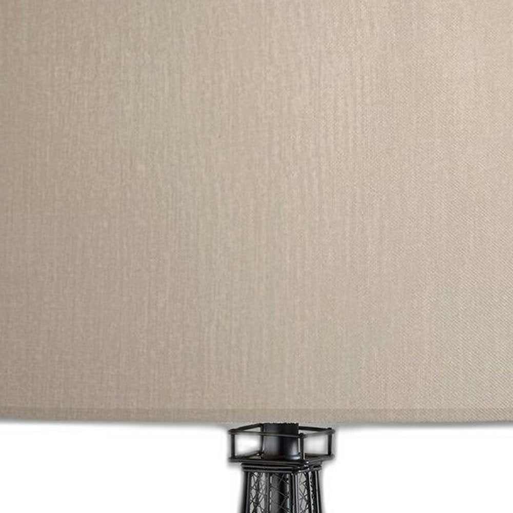 25" Black Acrylic Paris Desk Table Lamp With White Drum Shade detail shot of the black finish.