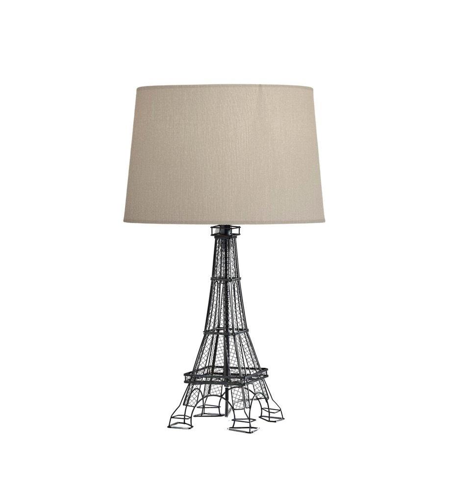 25" Black Acrylic Paris Desk Table Lamp With White Drum Shade. Table lamp isolated on a plain white background, showing its white color.