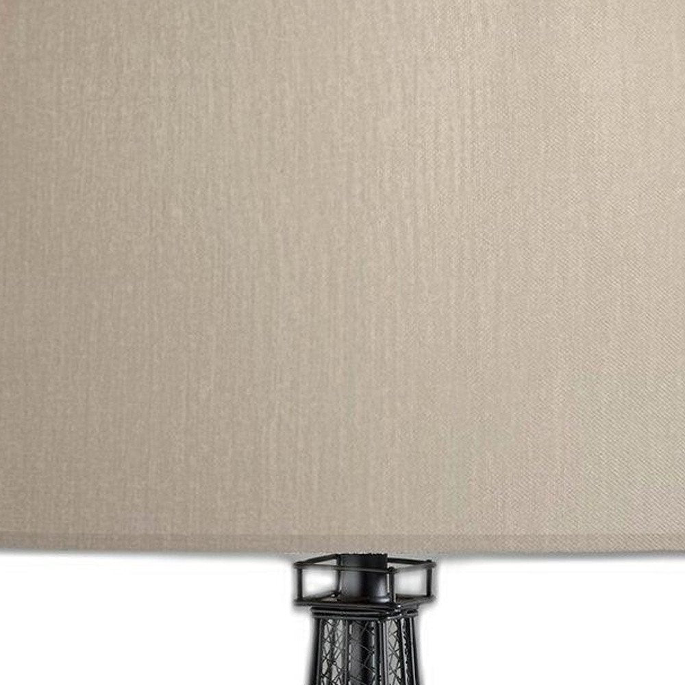 Close-up of 25" Black Acrylic Paris Desk Table Lamp With White Drum Shade showing black detail.