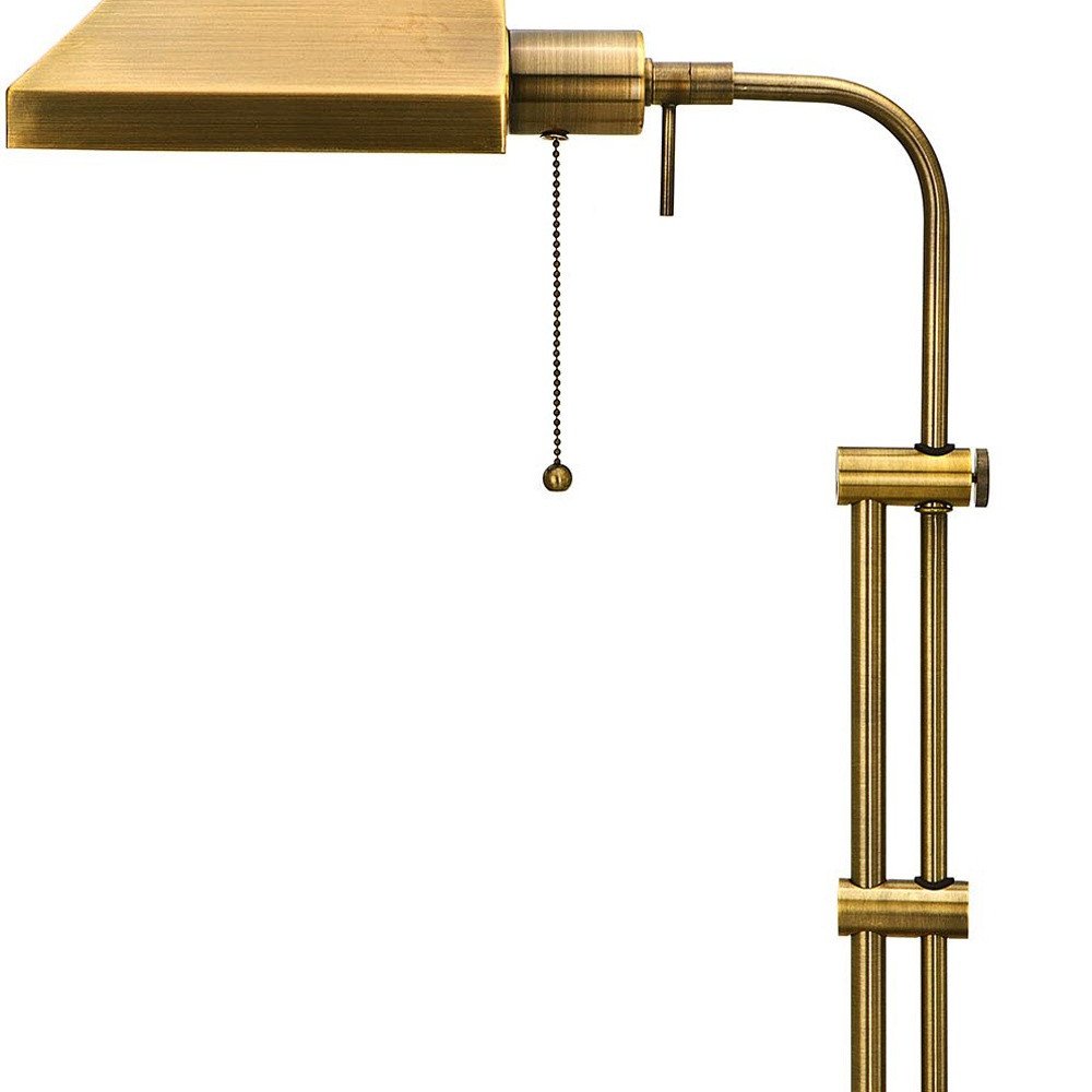 26" Bronze Metal Adjustable Table Lamp With Antiqued Brass Rectangular Shade. Table lamp isolated on a plain white background, finished in bronze metal.