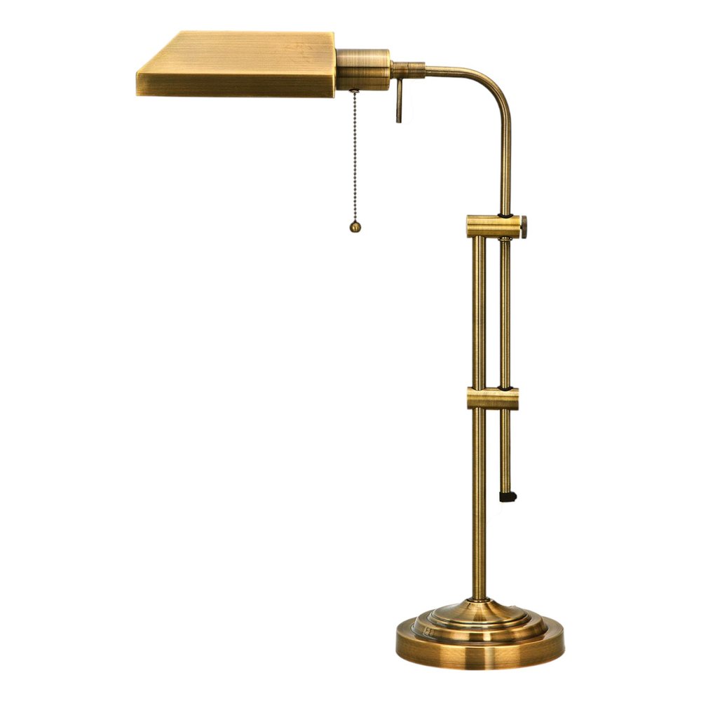 26" Bronze Metal Adjustable Table Lamp With Antiqued Brass Rectangular Shade. Table lamp isolated on a plain white background, in a bronze metal finish.