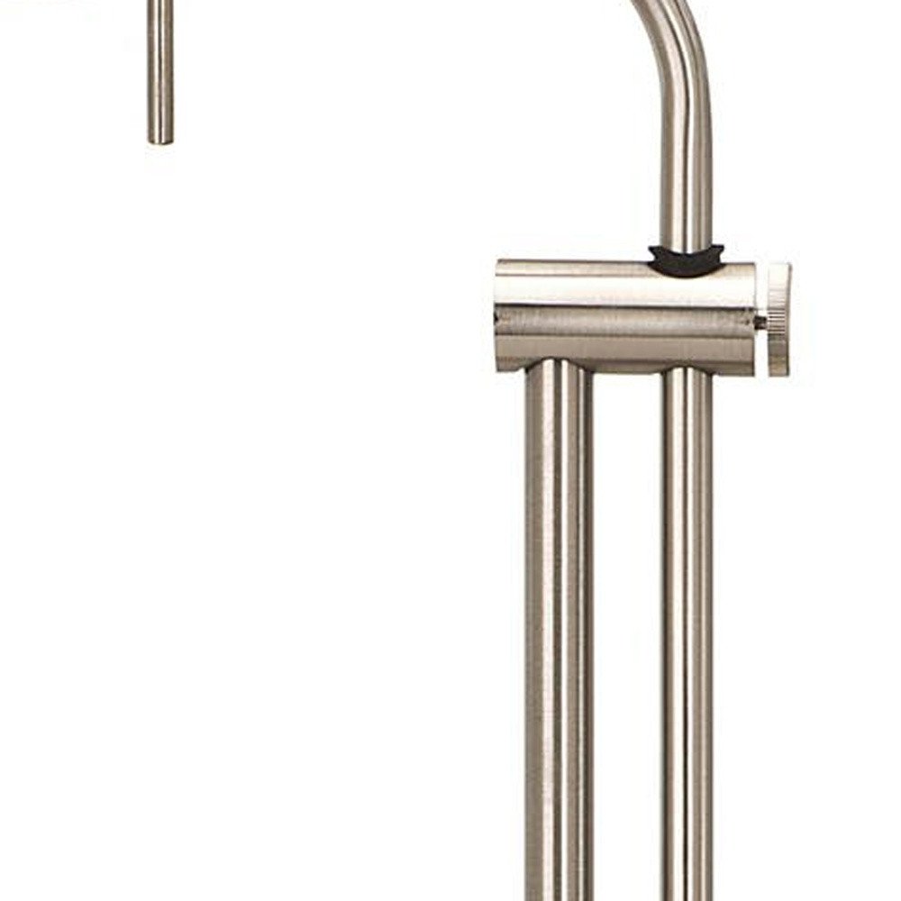 26" Nickel Metal Adjustable Table Lamp With Nickel Rectangular Shade. Table lamp isolated on a plain white background, in a silver metal finish.