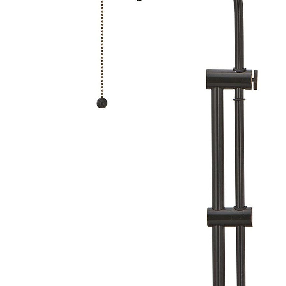 26" Bronze Metal Adjustable Table Lamp With Bronze Rectangular Shade. Table lamp isolated on a plain white background, showing a metal surface.