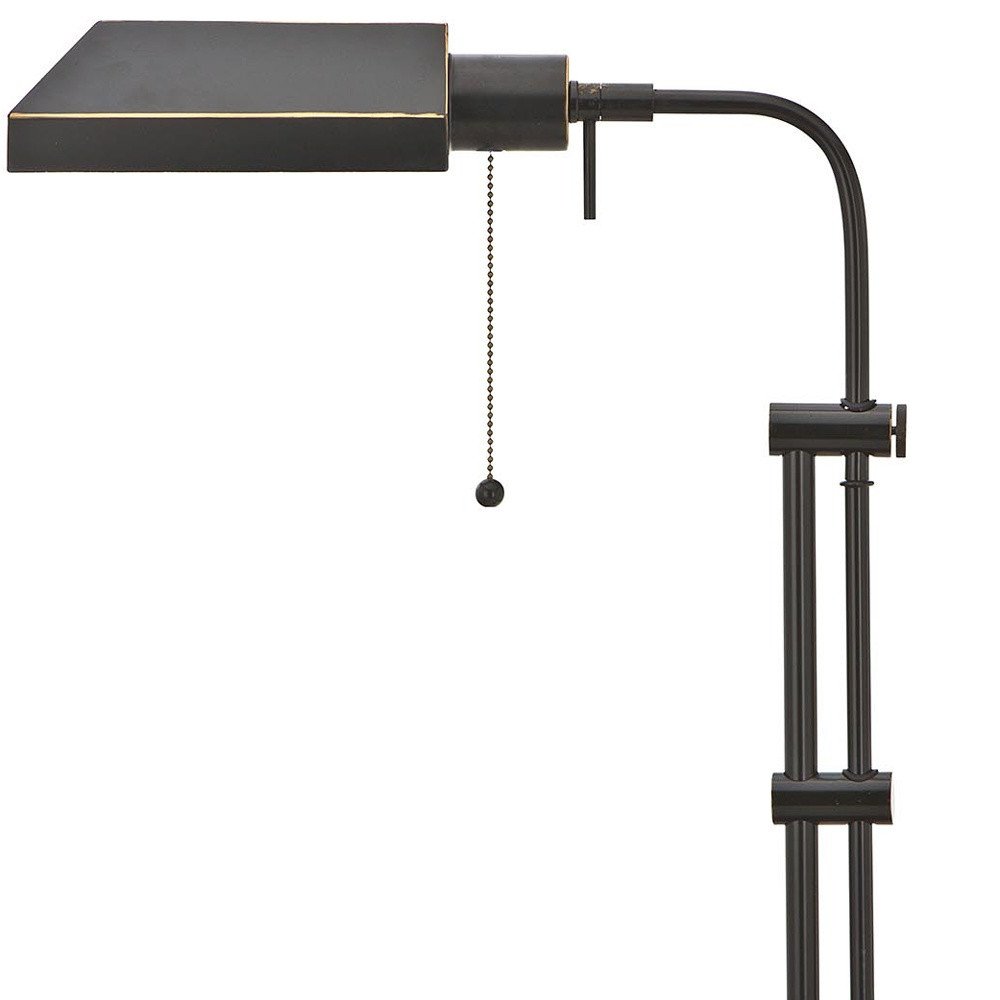 26" Bronze Metal Adjustable Table Lamp With Bronze Rectangular Shade. Table lamp isolated on a plain white background, showing a metal surface.