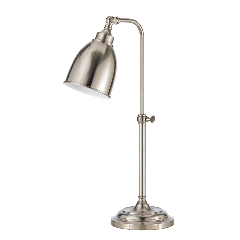 26" Nickel Metal Adjustable Table Lamp With Nickel Dome Shade. Table lamp isolated on a plain white background, showing a silver metal surface.
