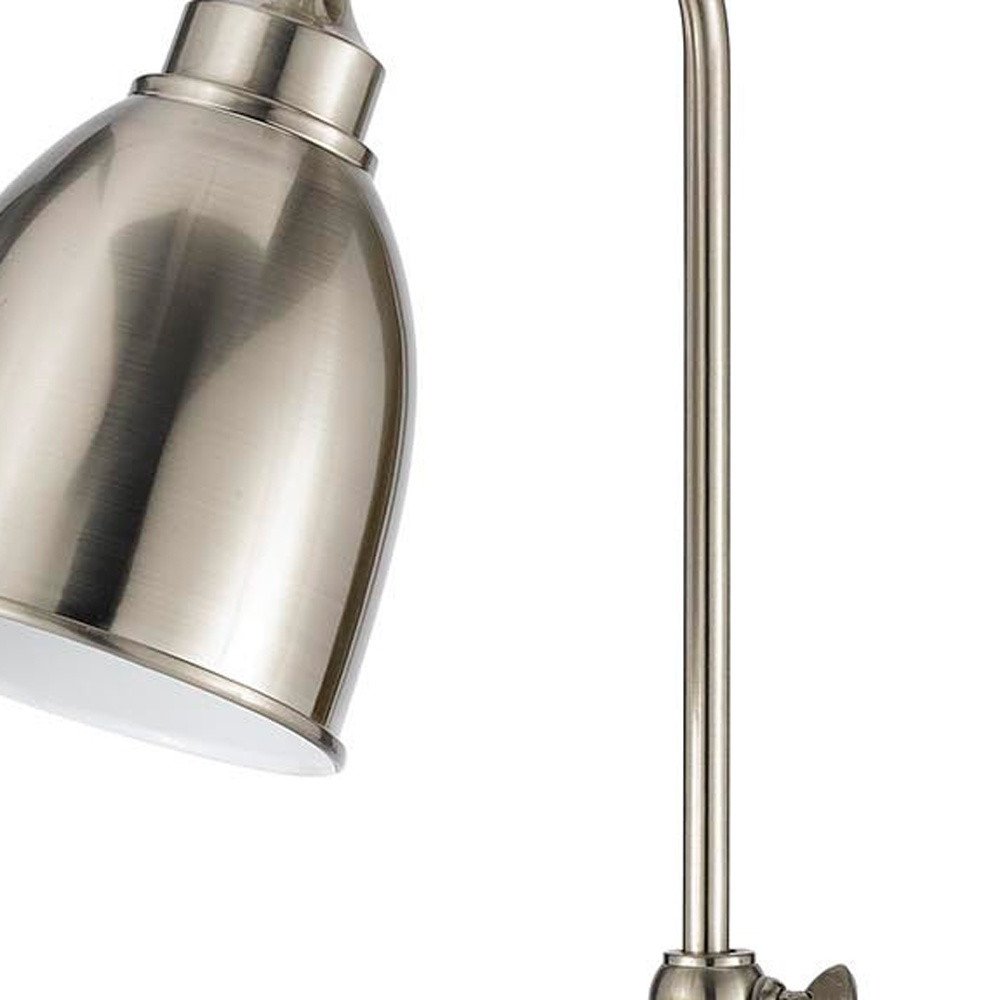 26" Nickel Metal Adjustable Table Lamp With Nickel Dome Shade. Table lamp isolated on a plain white background, showing a metal surface.